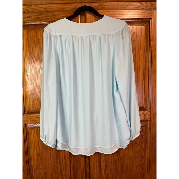 Chicos M/8 Sz 1 Layered Tie-Front Powder Blue Popover Blouse Peasant Long Sleeve - Picture 6 of 14